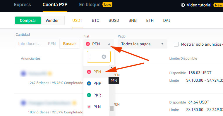 Como comprar USDT en Peru con Binance P2P